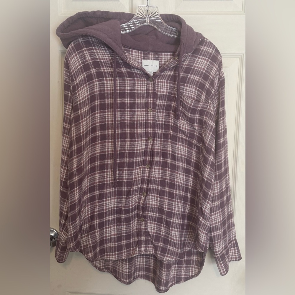 Women’s Mauve American Eagle Oversized Flannel Hooded Shirt 🍠